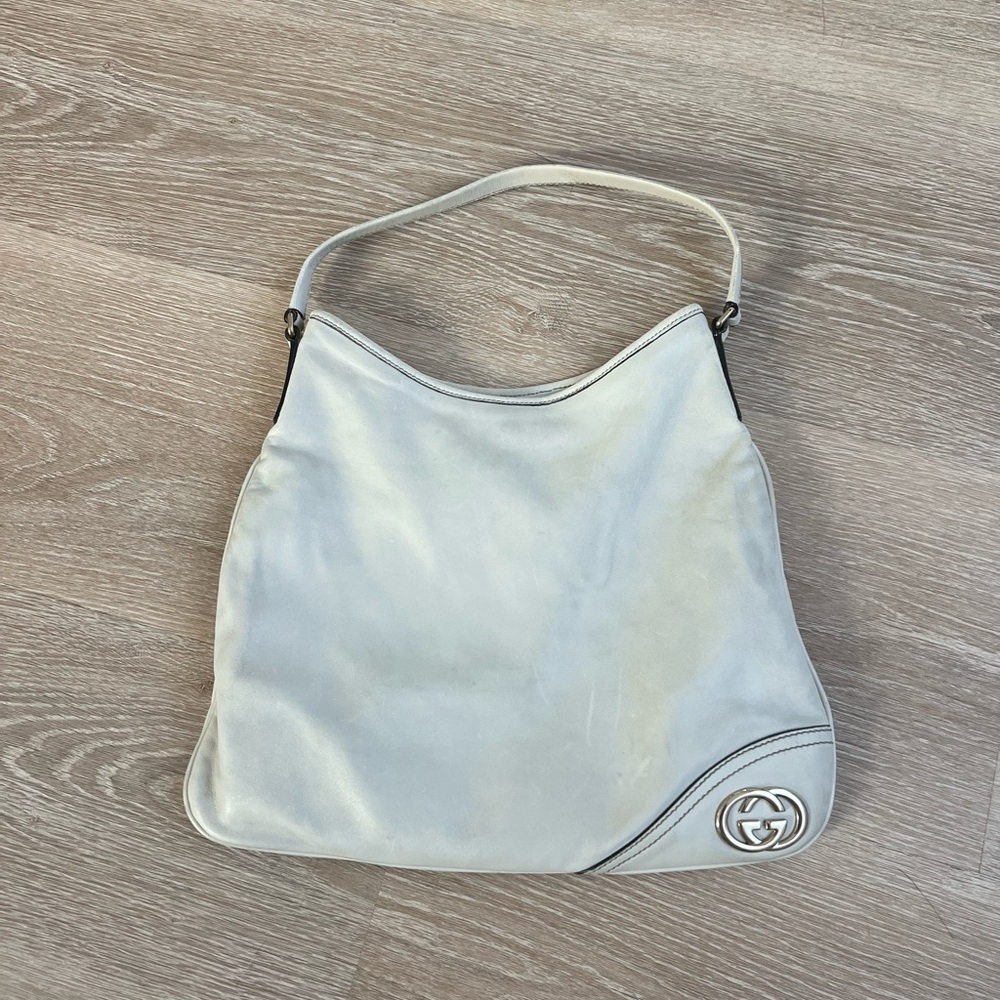 Gucci Vintage New Britt Hobo Bag Ivory/Cream Leather Shoulder Purse - Picture 2 of 10